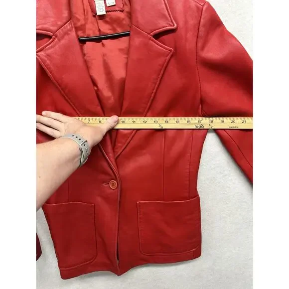 Vintage Neiman Marcus Women Small Blazer Red Leather 1 Button - Picture 6 of 11